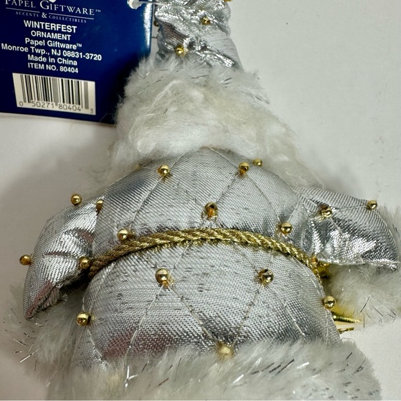 NWT. Beautiful Santa Ornament. Adorable Santa wearing silver quilted outfit - Picture 2 of 11